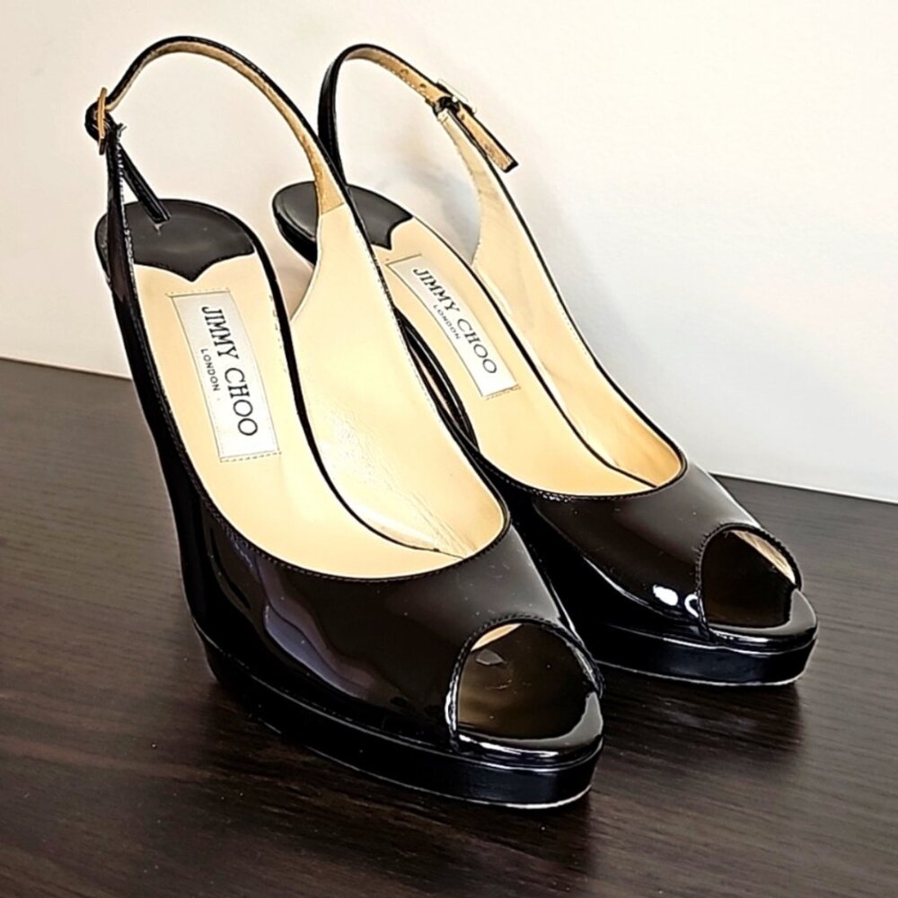 Jimmy Choo Black Patent Slingback Pumps